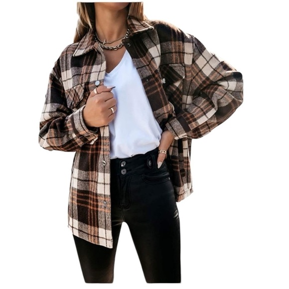 Miss Selfie Flannel PLAID Button Down Oversized Shirt Shacket Long Sleeve XL - Picture 1 of 11